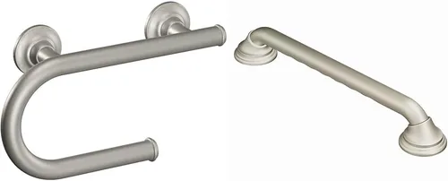 Moen Barras de agarre de seguridad para baño de níquel cepillado con soporte para papel higiénico (LR2352DBN) y agarre rizado (R8712D3GBN)