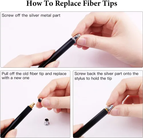 Miniatura 3 de StylusHome Bolígrafos capacitivos para pantallas táctiles (6 unidades), puntas de fibra 2 en 1 con sensibilidad capacitiva con 12 puntas extra