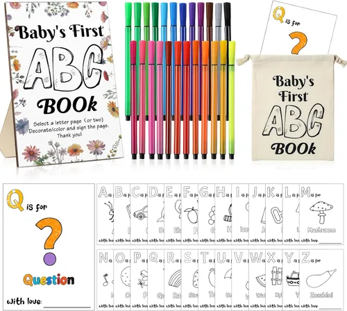 Miniatura 11 de Geelin 51 piezas de libro ABC del primer libro ABC del bebé, libro de visitas, alternativa educativa, 26 tarjetas para colorear del alfabeto de la A