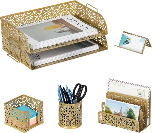 Miniatura 13 de EasyPAG Set organizador de escritorio 5 en 1 – Incluye 2 Charolas tamaño papel Carta, Clasificador de cartas, soporte de bolígrafos, recipiente