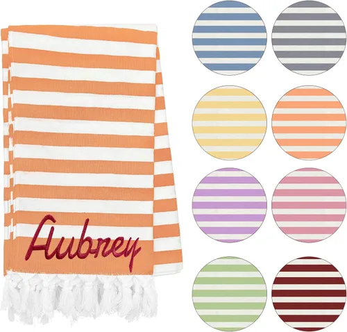 Miniatura 9 de Toalla de playa personalizada con borlas, toalla de playa turca personalizada de gran tamaño con nombre bordado para adultos y niños, piscina