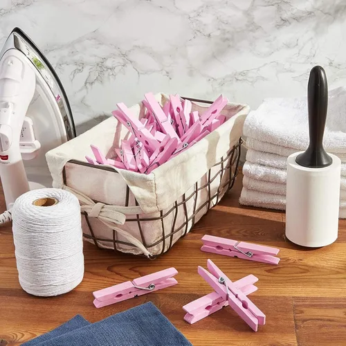 Miniatura 2 de Juvale Pinzas de madera para decoración de aula, paquete de 100, rosa, moderno, clips de lavandería, clips de fotos y pinzas para la ropa