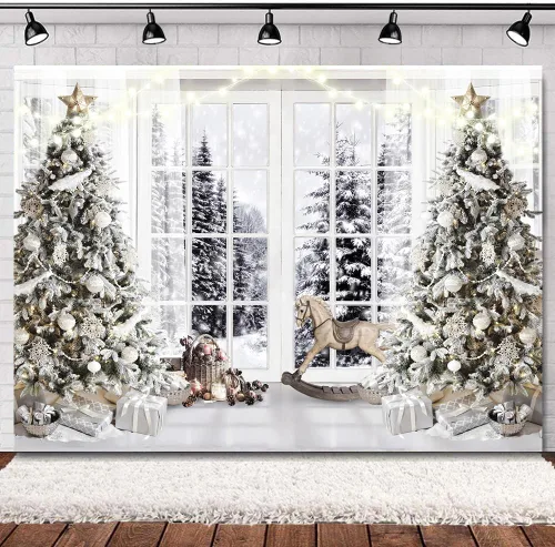 Miniatura 3 de Telón de Fondo Blanco de Navidad para Fotografía, Telón de Fondo de Navidad, Telón de Fondo de Invierno, Cartel de Navidad para Fotos 10X8FT F107