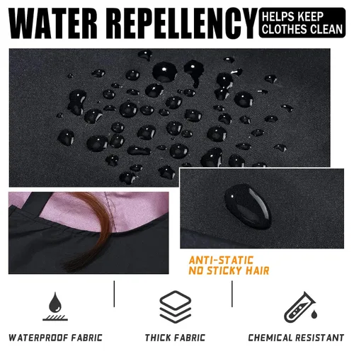 Miniatura 3 de Janmercy 4 delantales para estilista con 4 bolsillos, delantales impermeables para peluquero, cosmetólogo, delantal (negro)