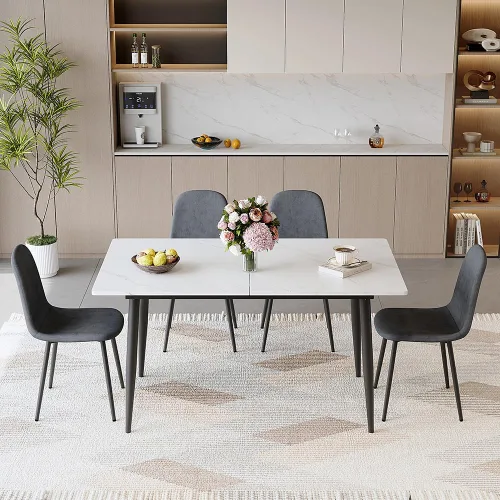 Miniatura 14 de FURNITO Mesa de comedor extensible de 59 a 75 pulgadas, mesa de comedor grande para 4-8, mesa de comedor moderna con patas de metal, mesa de comedor