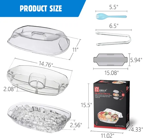 Miniatura 6 de INNOVATIVE LIFE Bandejas de frutas para servir para fiestas, bandeja de aperitivos de 15 pulgadas en hielo, platos de fiesta para servir alimentos
