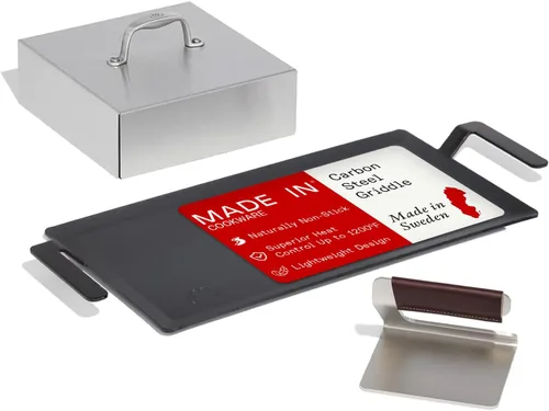 Juego de utensilios de cocina hechos en acero al carbono con media tapa, utensilios de cocina profesionales, fabricados en Suecia, compatible con