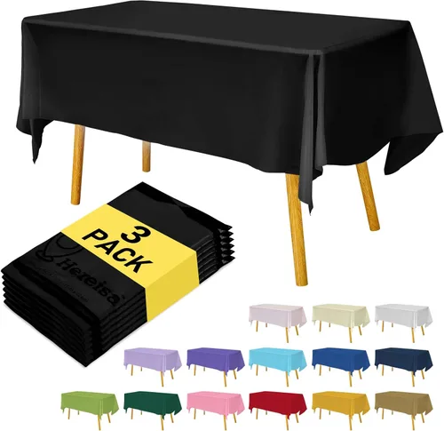 Miniatura 80 de Paquete de 3 manteles de plástico desechables de 54 x 108 pulgadas, manteles de color blanco hueso, manteles de fiesta nupcial para fiestas