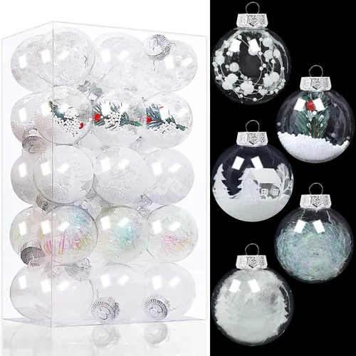 Miniatura 11 de Lulu Home 20 unidades de 3.15" Adornos de bolas de Navidad transparentes, bolas transparentes preencordadas con decoraciones únicas