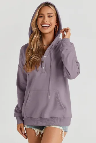 Miniatura 9 de Dokotoo Sudaderas con Capucha para Mujer 2025 con Cuello de Botón Cordón Ajustable Sudadera con Capucha Pullover Casual de Manga Larga Tops Camisetas
