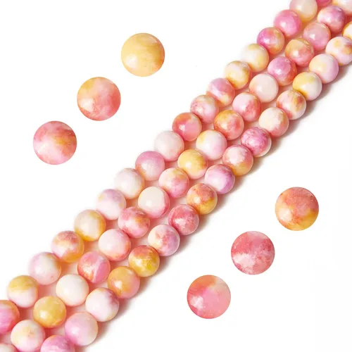 100 cuentas de piedras preciosas de jade rosa y amarillo de 8 mm, cuentas naturales, cuentas sueltas redondas para hacer joyas Jade rosa amarillo