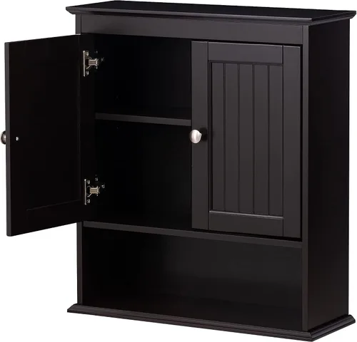 Miniatura 4 de Spirich Gabinete de baño montado en la pared, armarios colgantes de madera con puertas y estantes, botiquín sobre el inodoro, espresso