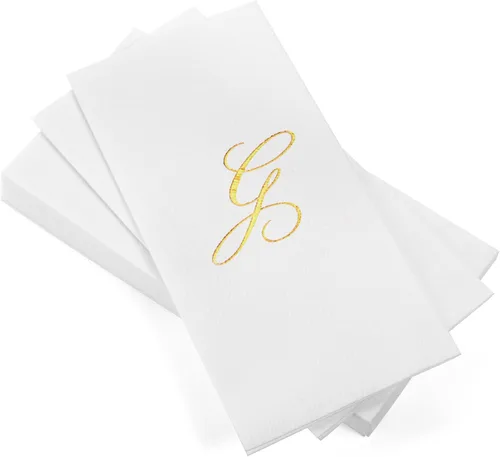 AH AMERICAN HOMESTEAD Servilletas desechables – Servilletas doradas con monograma para invitados, servilletas acolchadas como tela para baño,