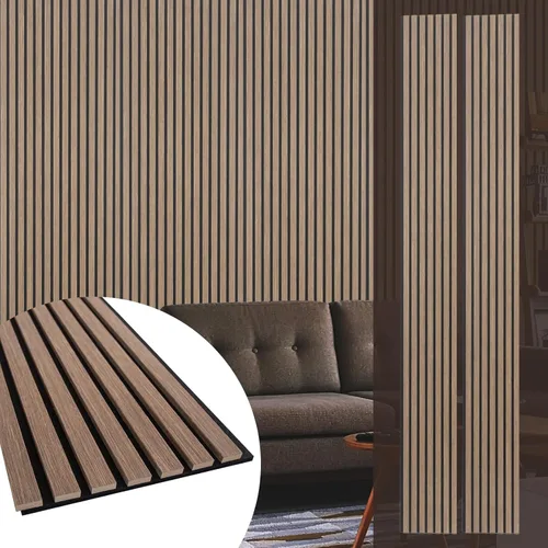Miniatura 8 de Yuzzy Paneles de madera para pared, paneles acústicos de listones de madera de nogal oscuro de 9 pies, 4 unidades, paneles de pared modernos que