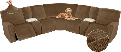 Miniatura 395 de Arfntevss Fundas de sofá seccional reclinable de terciopelo, Funda de sofá seccional de esquina para sofá reclinable, Funda elástica suave