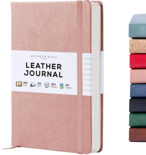 Miniatura 14 de BEECHMORE BOOKS Cuaderno rayado, 5.8 x 8.3 pulgadas, páginas rayadas A5, 160 páginas, diarios de cuero de tapa dura para mujeres, hombres, escritura