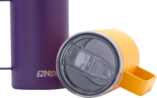 Miniatura 6 de Ezprogear Taza de café de acero inoxidable de 32 onzas, vaso de doble pared aislado al vacío con asa, tapa y pajitas (32 onzas, violeta brillante)