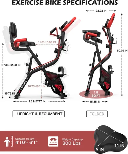 Miniatura 6 de pooboo - Bicicleta de ejercicio plegable, bicicleta estática vertical plegable, bicicleta magnética para interiores X-Bike con resistencia ajustable