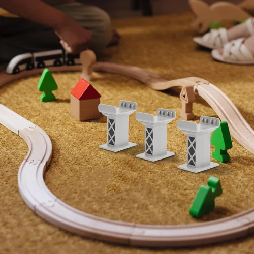 Miniatura 8 de jojofuny 6 soportes para puente de tren de madera, accesorios para pistas de tren, muelles de puente que mejoran la estabilidad y el juego creativo