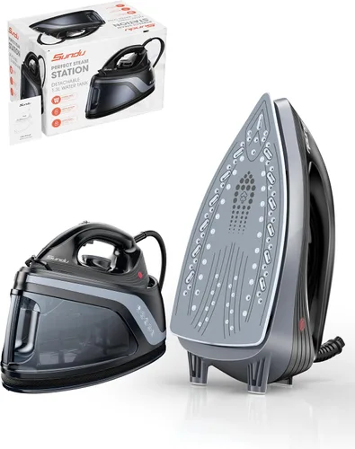 Miniatura 8 de Plancha de vapor de 1500 W y vaporizador vertical, calefacción rápida, placa recubierta de cerámica, esfera de termostato precisa, autolimpieza