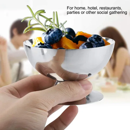 Miniatura 4 de Taza de helado, 4 cuencos de acero inoxidable para servir postres, tazones para salsa, mini tazones de yogur con patas redondas, tazas de dulces