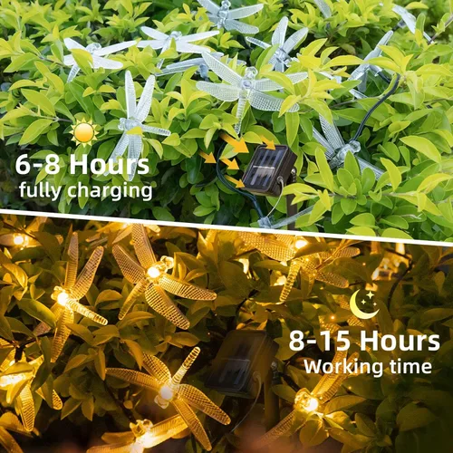Miniatura 2 de ASFSKY Luces solares de libélula al aire libre 50 LED libélula luces impermeables blanco cálido