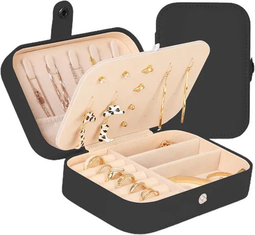 Quatish Estuche de joyería de viaje, organizador de viaje de joyería, caja de joyería pequeña portátil para mujeres, mini estuche de joyería de