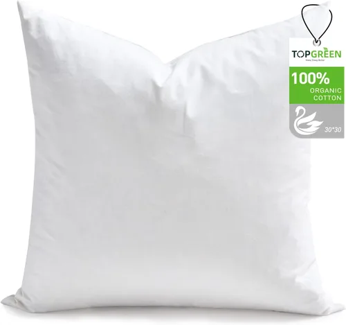 Miniatura 11 de TOPGREEN Rellenos de Almohada de Plumas y Plumón 12 x 12 pulgadas, Juego de 2, Funda de Algodón 100% Orgánico, Almohadas Decorativas Cuadradas