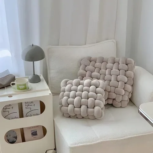 Miniatura 2 de Almohada de nudo cuadrada anudada, manta de felpa suave, cojín decorativo para sofá, hogar, oficina, sala de estar, dormitorio, cama (gris, 12 x 13)