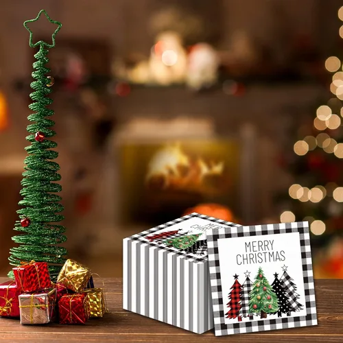 Miniatura 7 de Servilletas de Navidad Negras y Blancas con Estampado de Buffalo de Granja, Servilletas de Papel para Invitados en Navidad, Toallas de Mano