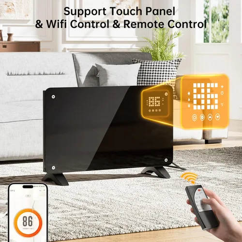 Miniatura 2 de SUNDATE Calentador de convección con control Wifi, calentador de espacio interior, calefacción eléctrica de 1500 W con control remoto, pantalla