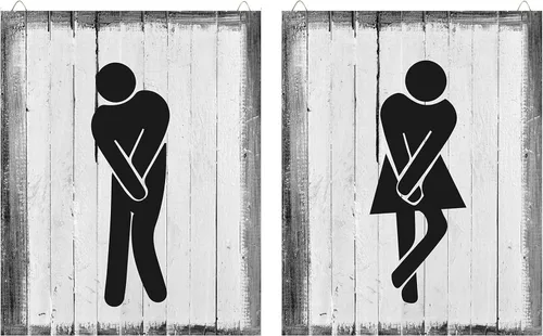 Jetec Letrero de baño divertido para decoración de baño, decoración rústica de madera vintage, decoración rústica para hombres y mujeres, decoración