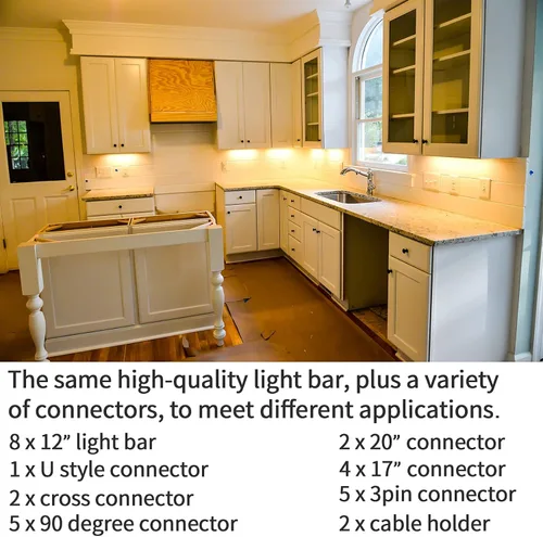 Miniatura 2 de WOBANE Kit de iluminación para debajo del gabinete, 8 barras de luz LED de 12 pulgadas, luces debajo de la encimera para cocina, armario, Blanco