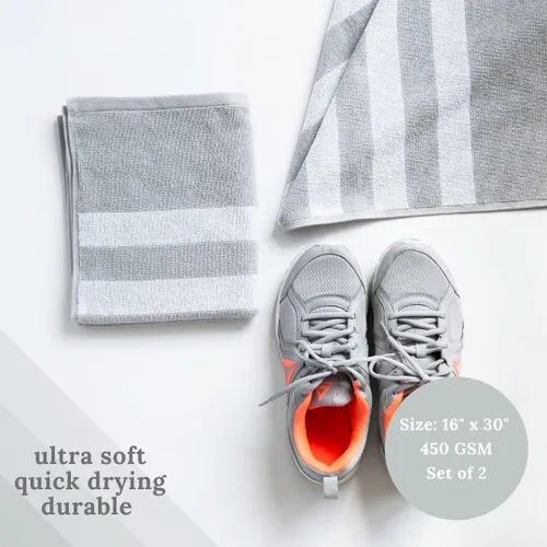 Miniatura 5 de Luzia Toalla de entrenamiento a rayas para sudor (paquete de 2) – 100% algodón turco de alta calidad – ligera y súper absorbente para ejercicio