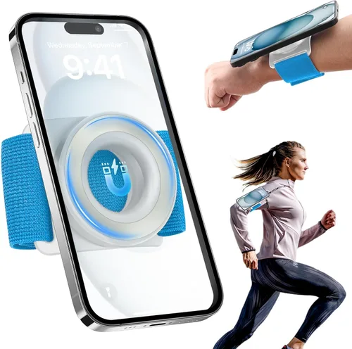 Soporte de teléfono para correr para iPhone [giratorio de 360° y anticaída mejorado] Soporte magnético para teléfono celular, brazalete compatible
