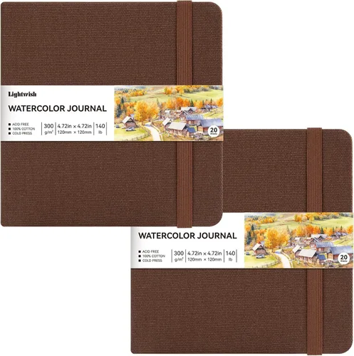 Diario de acuarela, paquete de 2 cuadernos de papel de prensa en frío 100% algodón, bloc de medios mixtos, 20 hojas, 40 páginas cada paquete, 300