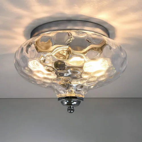 Miniatura 11 de EDISLIVE Lámpara de techo semiempotrada de vidrio de 7.5 pulgadas, lámpara de techo vintage Globo con vidrio transparente a cuadros para pasillo