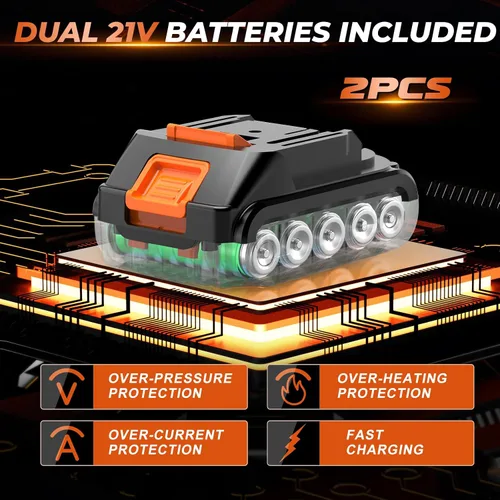 Miniatura 6 de Sierra caladora inalámbrica de 21 V con 2 baterías de 2.0 Ah, rompecabezas de velocidad variable de 2800 RPM para madera y metal, 4 ajustes
