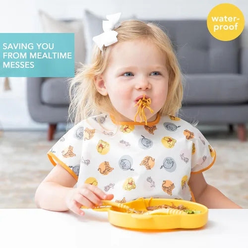 Miniatura 2 de Bumkins Disney - Babero de manga corta para niña o niño, niño pequeño y niños de 1 a 3 años, tamaño grande, imprescindible para niños pequeños
