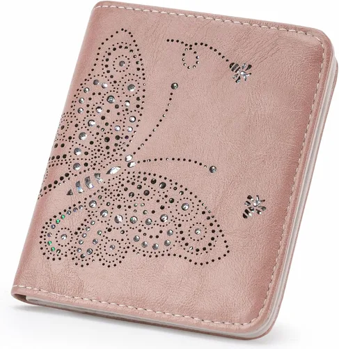 Miniatura 18 de KITEVIUN Pequeña cartera RFID para mujer, ultrafina, delgada, mini, compacta, plegable, con bolsillo, para mujer, púrpura (01-purple)