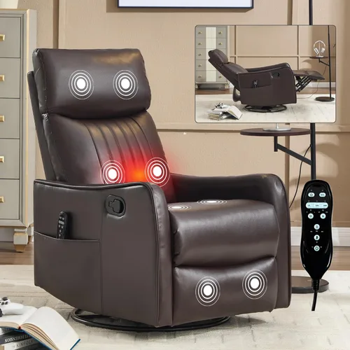 Miniatura 15 de Recliner Chair, Swivel Fabric Massage Rocker Recliner Chair for Adults, Manual Nursery Chair Glider Recliner with Massage and Heat for Living Room