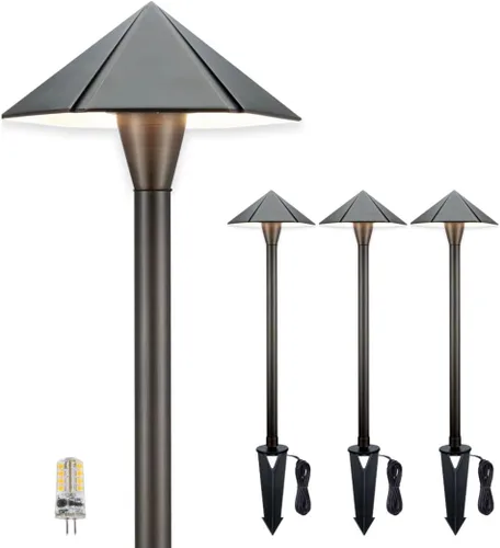 Miniatura 22 de Gardenreet Luces de camino de bajo voltaje de latón, luces LED de camino de paisaje, luces de patio al aire libre impermeables IP65, 12 V con cable