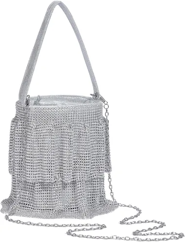 Miniatura 7 de Bolso de mano con cadena de diamantes de imitación brillantes para mujer, elegante bolso de mano de noche con cristales brillantes para fiesta