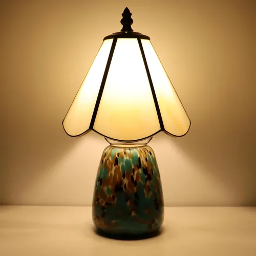 Miniatura 8 de Tiffany Style Stained Glass Table Lamp 12 Inch - Milky White Mushroom Lamp, 7X7X12 Inch,Mini Night Light, Glass Base, Accent Light,E12 Bulb
