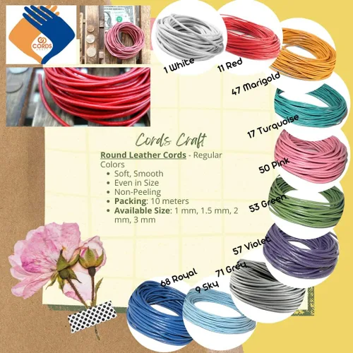 Miniatura 4 de Cordones de cuero redondos de 0.039 in para collares, fabricación de joyas, 32.8 ft (10.93 yardas) para trabajo de cuentas, proyectos de bricolaje