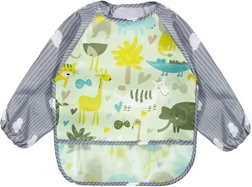 Miniatura 4 de PandaEar Paquete de 3 baberos de manga larga Babero impermeable de manga completa para bebés de 6 a 36 meses
