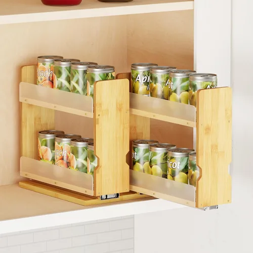 Miniatura 12 de SpaceAid - Organizador de especias extraíble de bambú para gabinete, organizador de condimentos deslizante y resistente para cocina y despensa