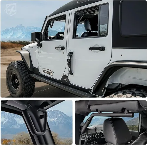Miniatura 7 de Xprite Kit de 4 piezas de asas de agarre de aluminio delanteras y traseras, asas de barra de protección resistentes compatibles con 2007-2018 Jeep