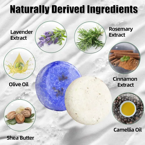 Miniatura 2 de DBEAUTYM Paquete de 2 barras de champú para el cabello con lavanda y romero, limpieza profunda para la pérdida de cabello del cuero cabelludo