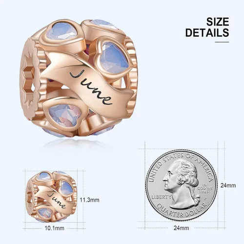 Miniatura 79 de Abalorio de plata de ley 925 con piedra natal de Ningan, abalorio de corazón para pulseras y collares, regalo de cumpleaños para mujeres y niñas